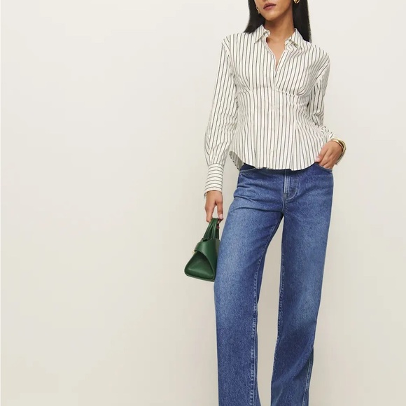 Reformation Black and White Striped Button-Down Shirt - Picture 4 of 9